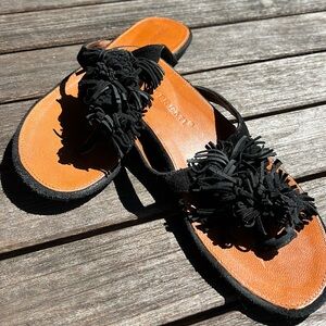 Black suede fringe sandals